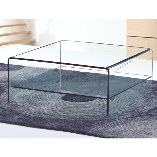 Alpine Square Glass Coffee Table In Clear With Shelf