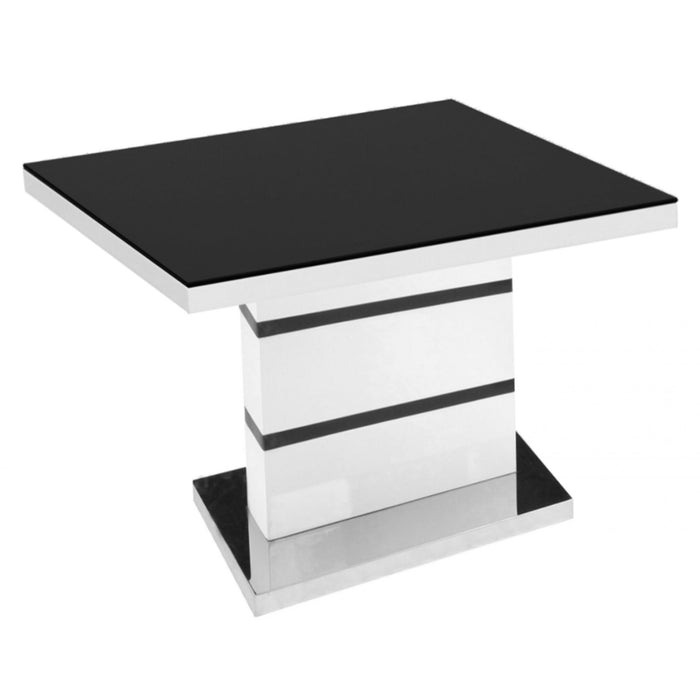 Aldridge High Gloss Lamp Table In White With Black Glass Top