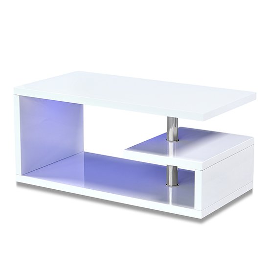 Astana High Gloss Coffee Table In White With LED Lights