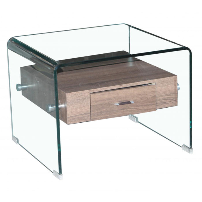 Angola Clear Glass Lamp Table With Wooden Drawer