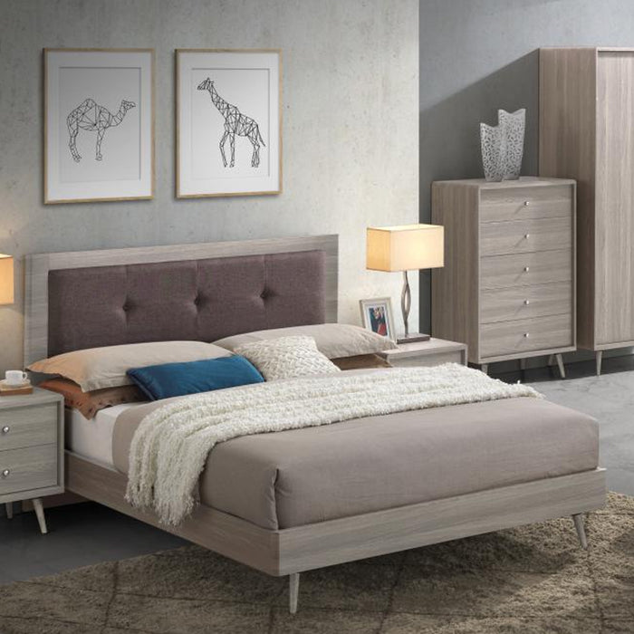 Belvoir Fabric King Size Bed In Mocca With Grey Oak Headboard