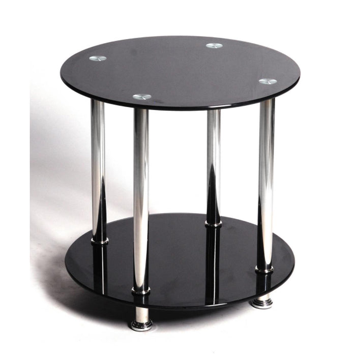 Benton Black Glass Lamp Table With Chrome Support