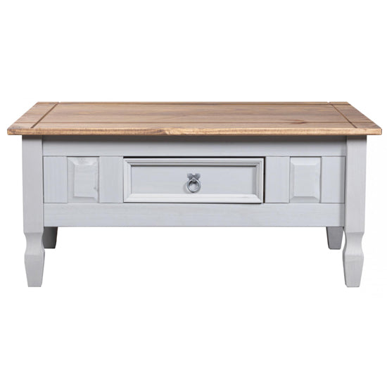 Canyonville Wooden Coffee Table In Grey Distressed Light Pine