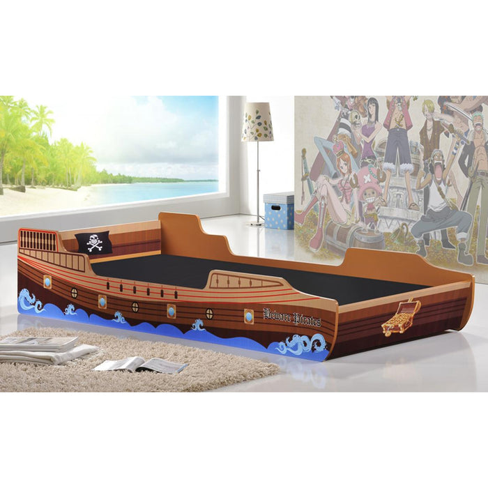 Caribbean Solid Wood Single Pirate Ship Bed In Oak