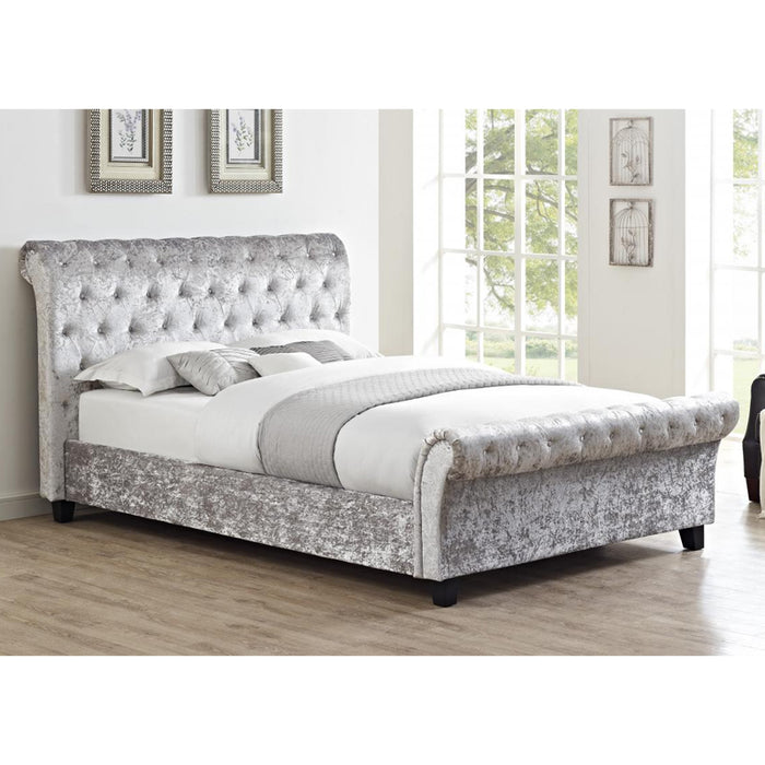 Casablanca Crushed Velvet High Foot End Storage King Size Bed In Grey