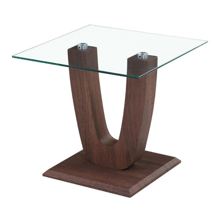 Capri Clear Glass Lamp Table With Walnut Wooden Base
