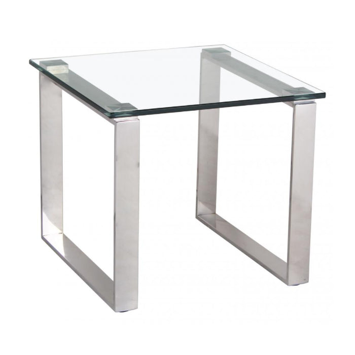 Carter Clear Glass Lamp Table With Stainless Steel Legs