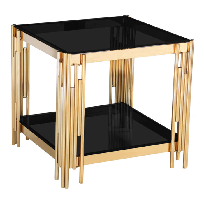 Cleveland Black Glass Lamp Table With Gold Metal Base