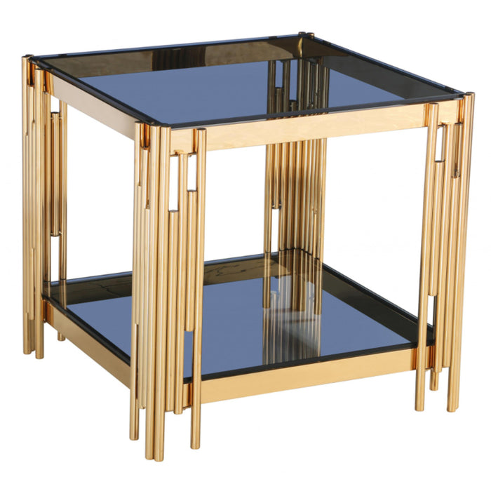 Cleveland Grey Glass Lamp Table With Gold Metal Base
