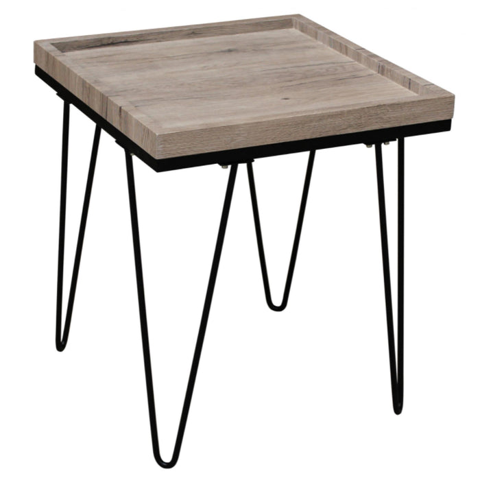 Deco Wooden Lamp Table In Natural Effect With Black Metal Legs