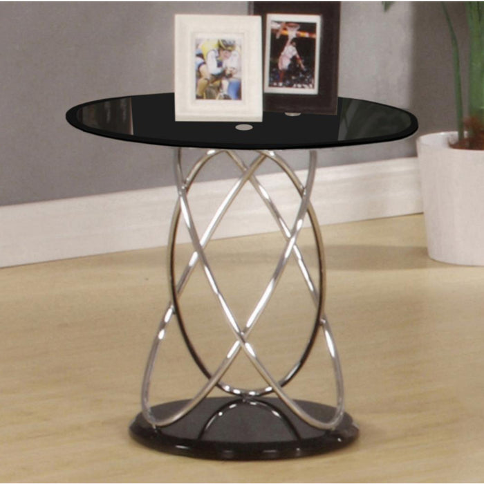 Eclipse Round Black Glass Lamp Table With Chrome Base