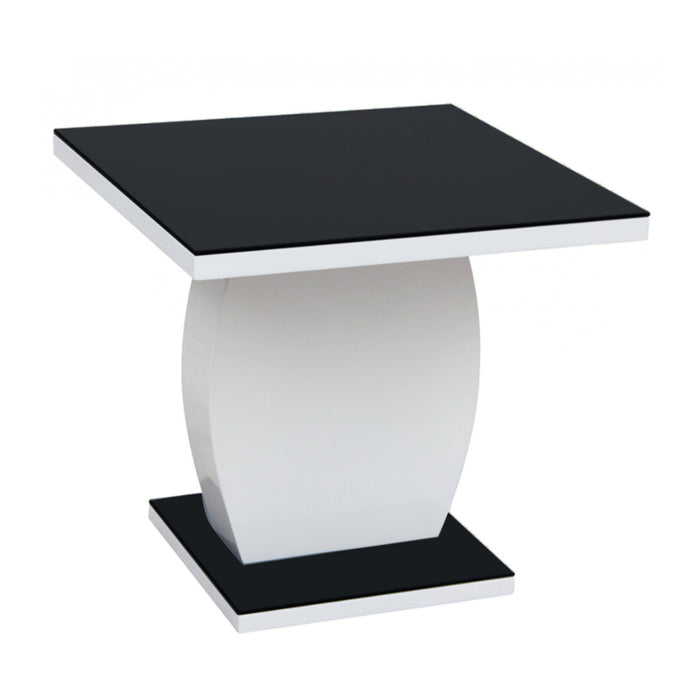 Edenhall Black Glass Lamp Table In Black And White High Gloss