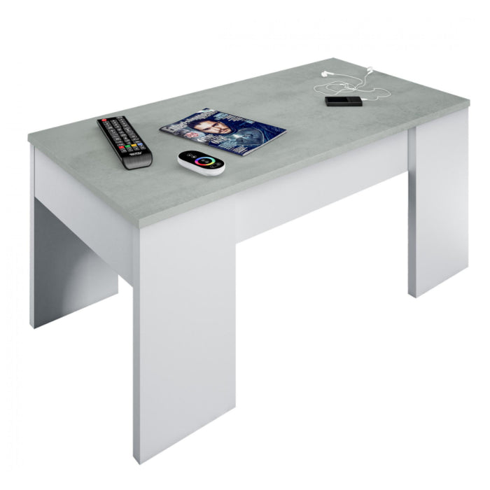 Eloy Lift-Up Coffee Table In White And Concrete Effect