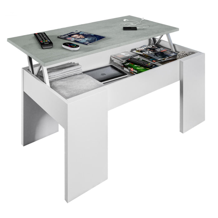Eloy Lift-Up Coffee Table In White And Concrete Effect