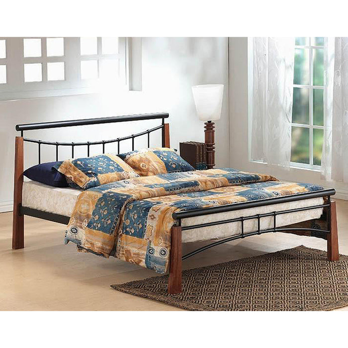 Fayetteville Black Metal 4FT6 Double Bed With Dark Oak Legs