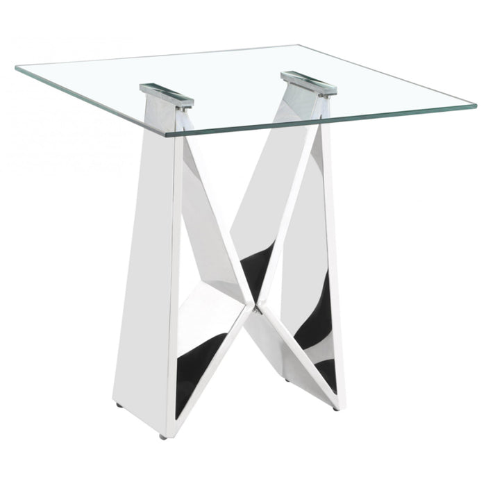 Konya Clear Glass Lamp Table With Silver Legs