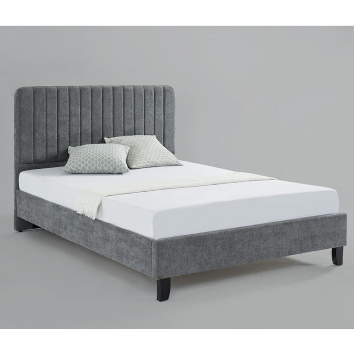 Livingstone Fabric Upholstered Double Bed In Grey