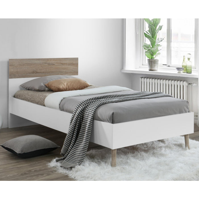 Mapleton Solid Rubberwood Single Bed In White And Oak Effect