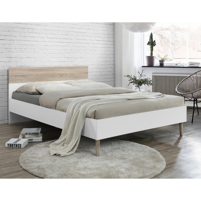 Mapleton Solid Rubberwood King Size Bed In White And Oak Effect