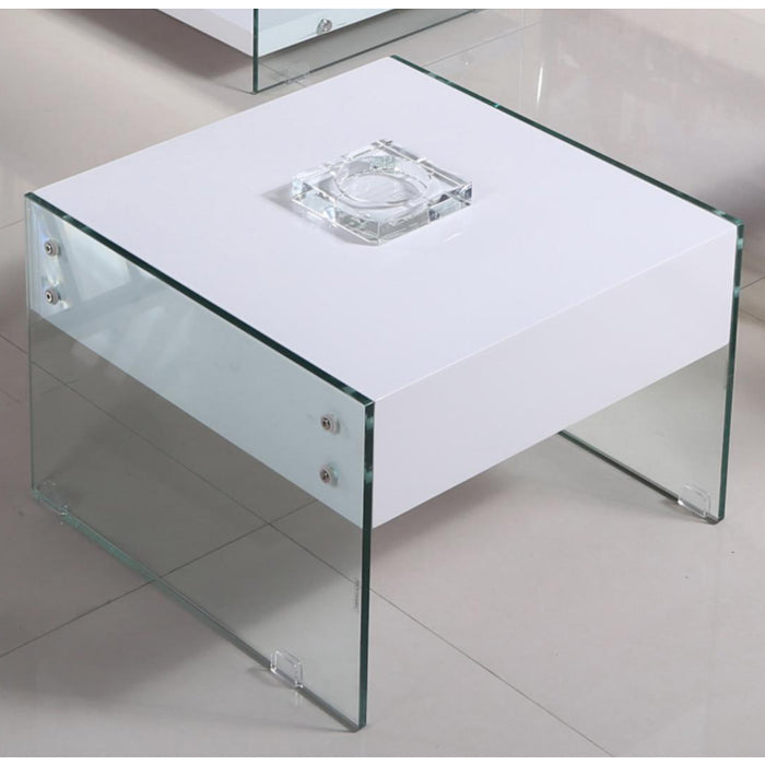 Marana White High Gloss Lamp Table With Glass Sides