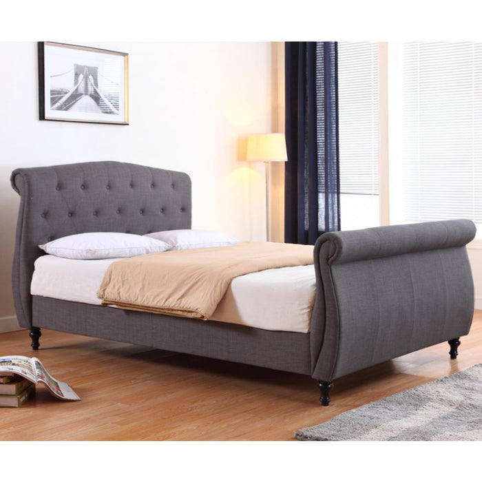 Marianna Linen Fabric King Size Bed In Dark Grey