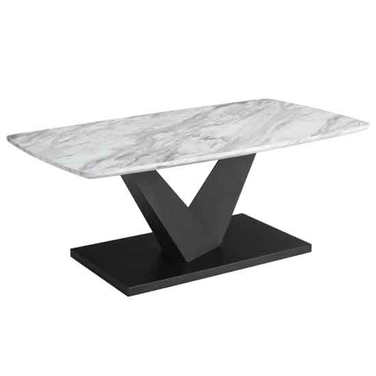 Mchenry Wooden Coffee Table In Marble Effect With Black Metal Base