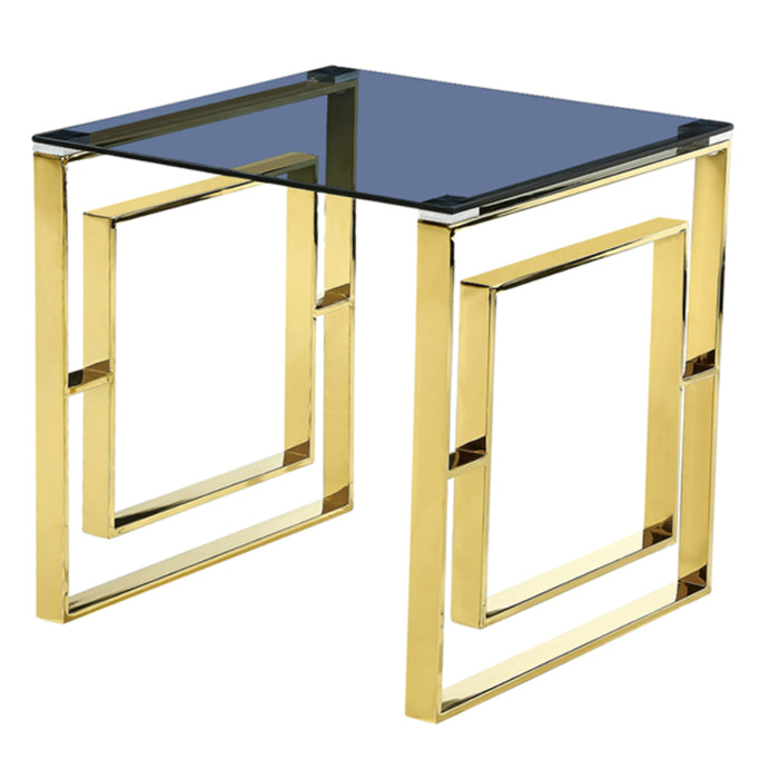 Memphis Grey Glass Lamp Table With Gold Metal Base