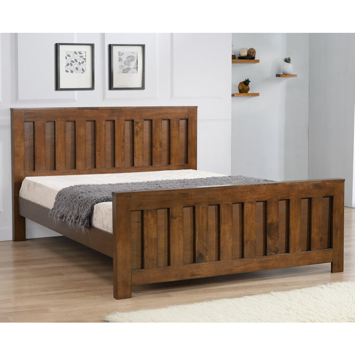 Maxfield Solid Rubberwood King Size Bed In Rustic Oak
