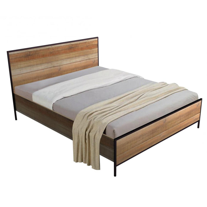 Michigan Wooden King Size Bed In Oak Effect With Black Metal Frame