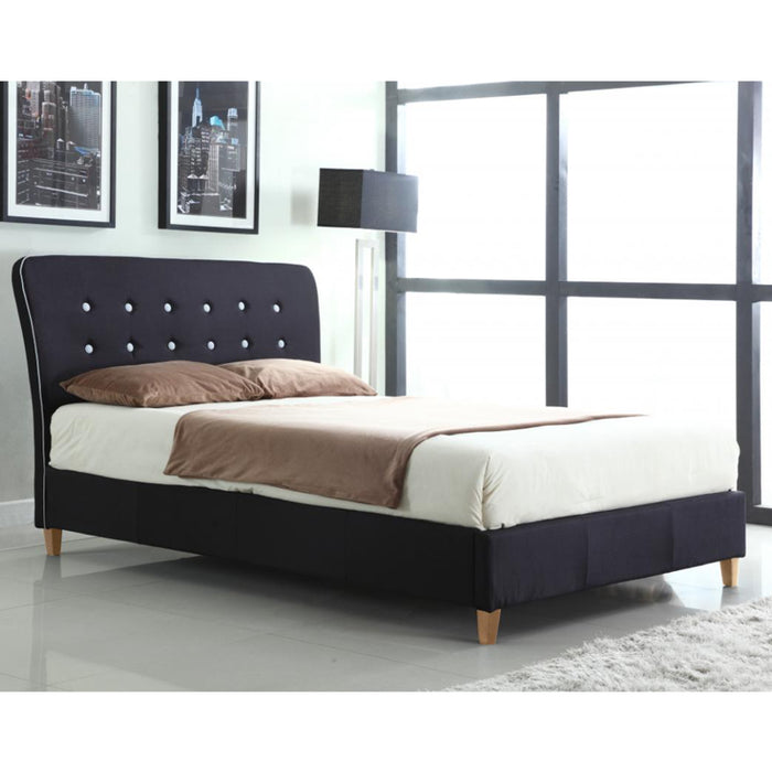 Nina Linen Fabric Double Bed In Black With White Piping