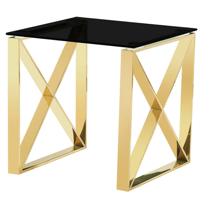 Nogales Black Glass Lamp Table With Gold Metal Base