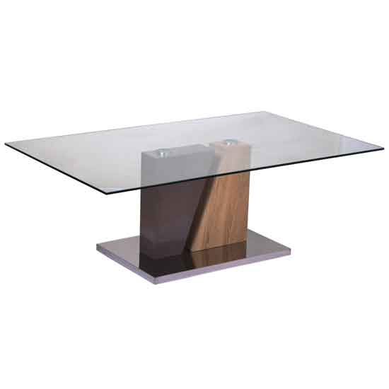 Oakdale Glass Top Coffee Table With Champagne And Natural Wooden Base