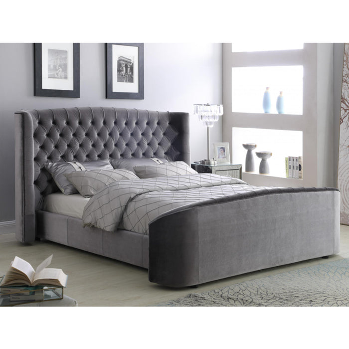 Oregon Velvet Double Bed In Silver