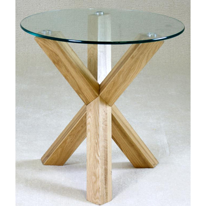Saturn Clear Glass Lamp Table With Solid Oak Wooden Base
