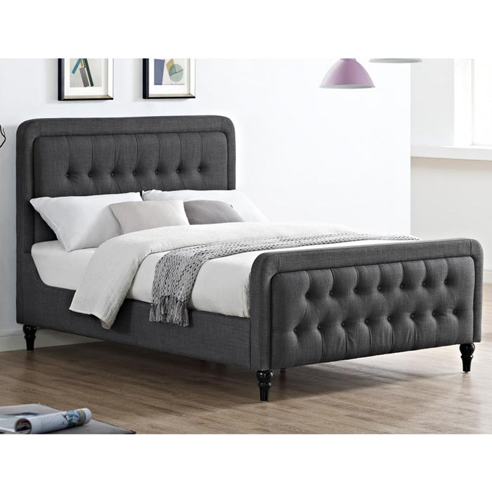 Tahiti Linen Fabric King Size Bed In Grey