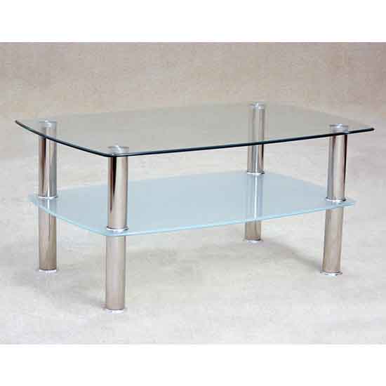 Turlock Clear Glass Top Coffee Table With Chrome Legs And Undershelf