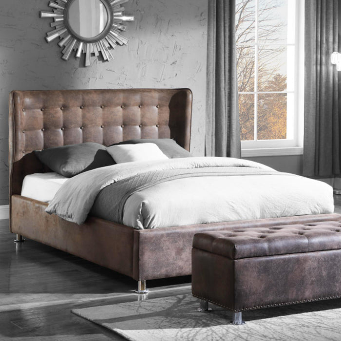 Valencia Fabric Double Bed In Antique Brown