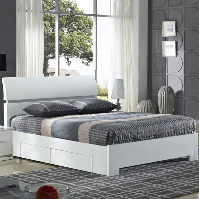 Widney High Gloss Double Bed With 4 Drawers In White