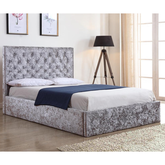 Yakima Silver Crushed Velvet 4FT6 Storage Double Bed