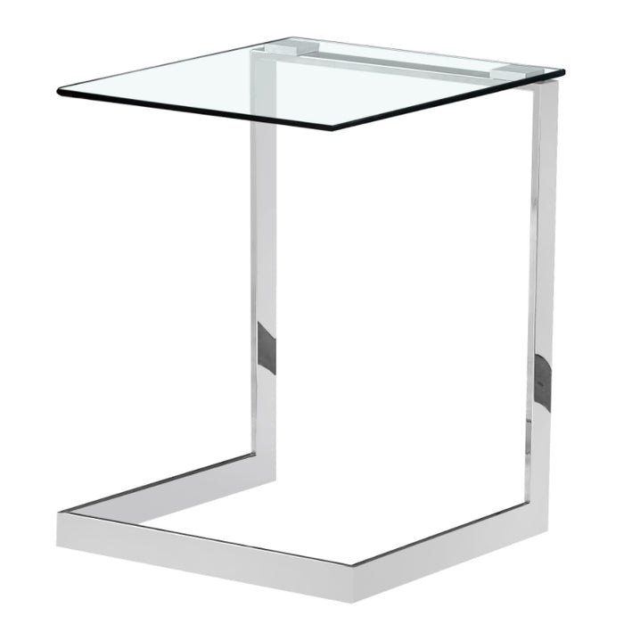 Yomi Clear Glass Lamp Table With Silver Metal Legs