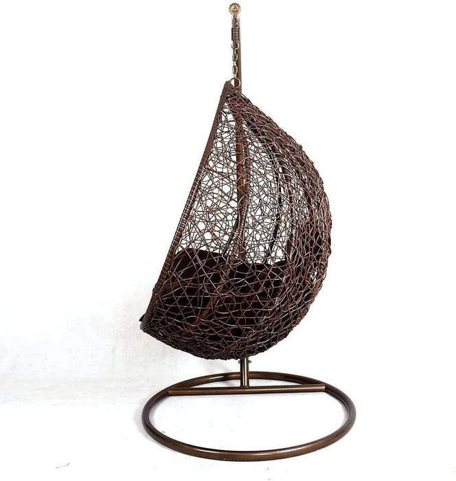 Brown Swing Garden Rattan Egg Chair With Stand and Grey Cushions For Patio