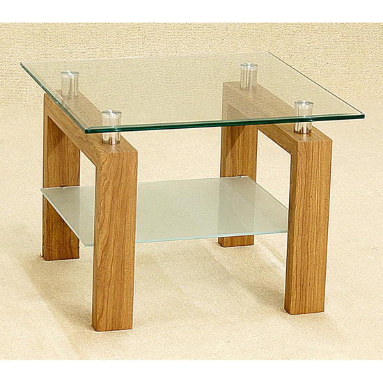 Adina Clear Glass Lamp Table With Oak Wooden Legs