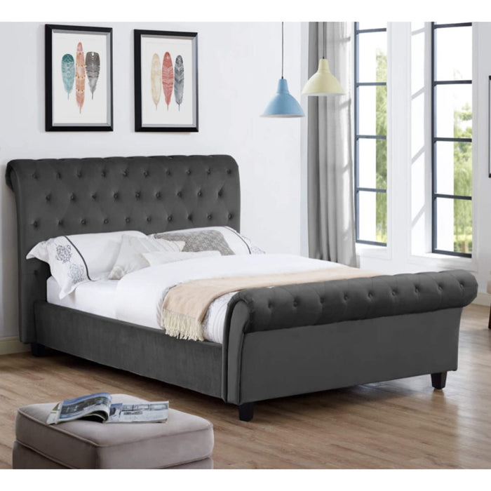 Casablanca Velvet Double Bed In Smoke