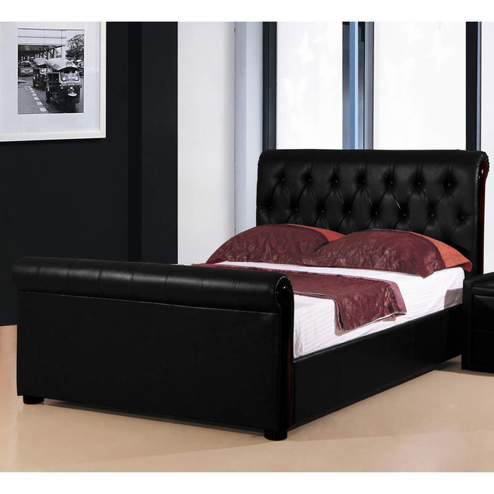 Caxton Faux Leather Storage Double Bed In Black