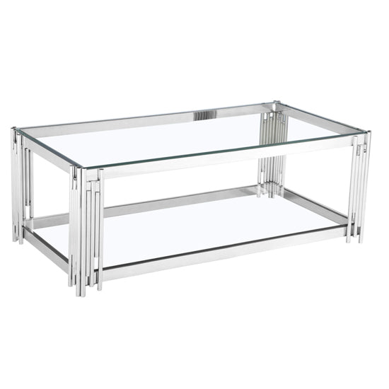Cleveland Clear Glass Coffee Table With Silver Stainless Steel Base