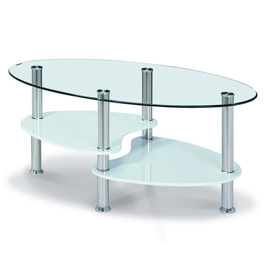 Hurst Clear Glass Coffee Table With White High Gloss Undershelf