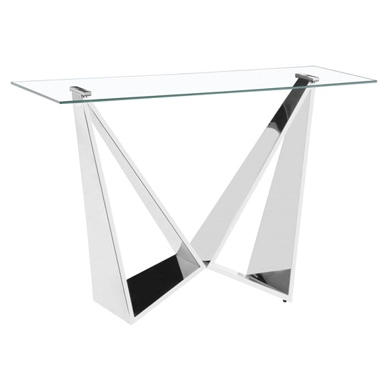 Konya Clear Glass Console Table With Silver Stainless Steel Base