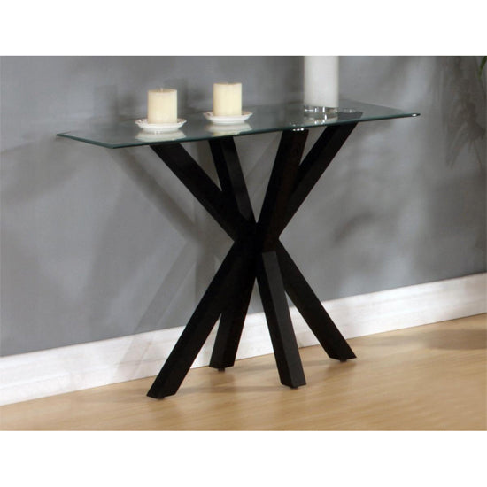 Langley Clear Glass Console Table With Black High Gloss Base