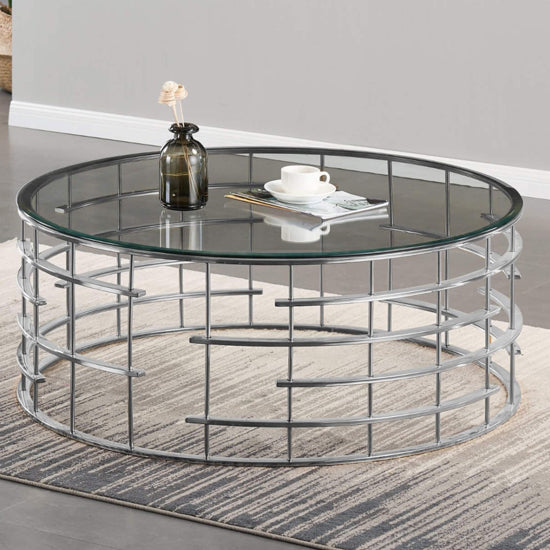 Missouri Round Clear Glass Coffee Table With Silver Stainless Steel Base