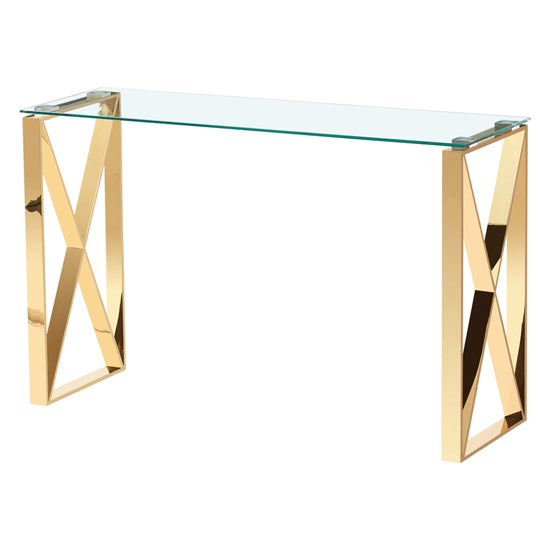 Ningbo Clear Glass Console Table With Gold Stainless Steel Base